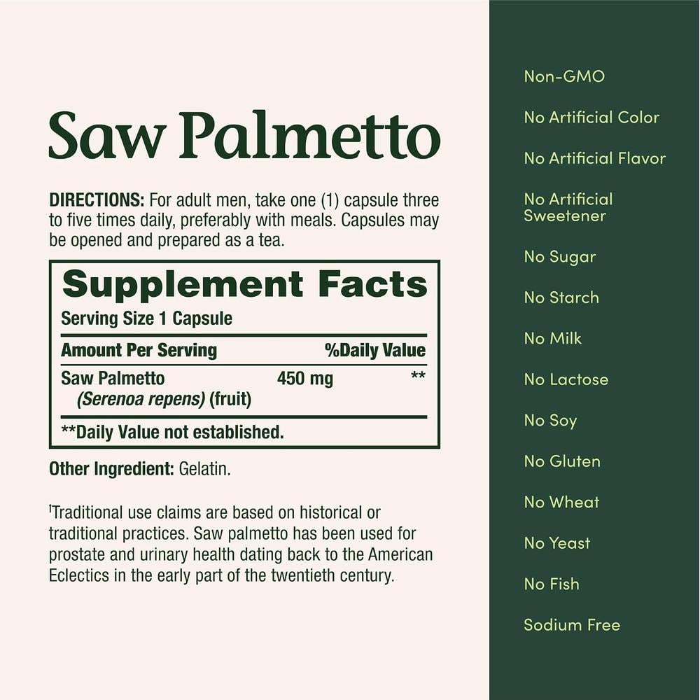 SAW PALMETTO NATURE'S BOUNTY 450 MG 250 CÁPSULAS - 5