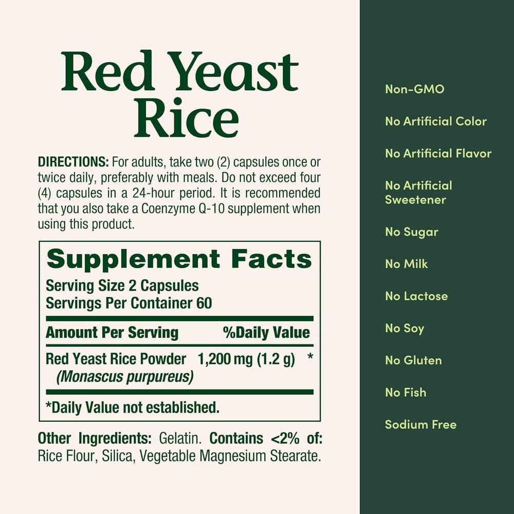 ARROZ DE LEVADURA ROJA NATURE'S BOUNTY 600 MG 120 CÁPSULAS | PACK 2 - 5