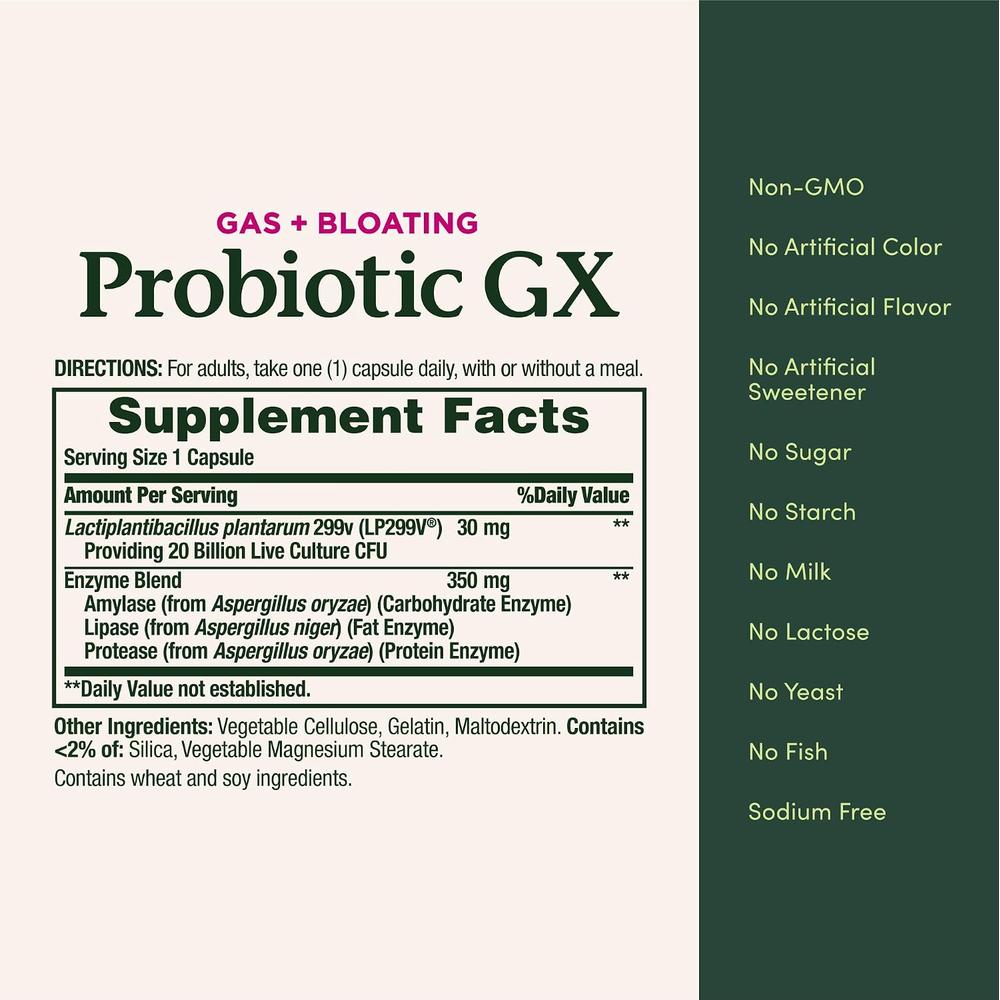 PROBIÓTICO GX NATURE'S BOUNTY 20 BILLONES 25 CÁPSULAS - 6