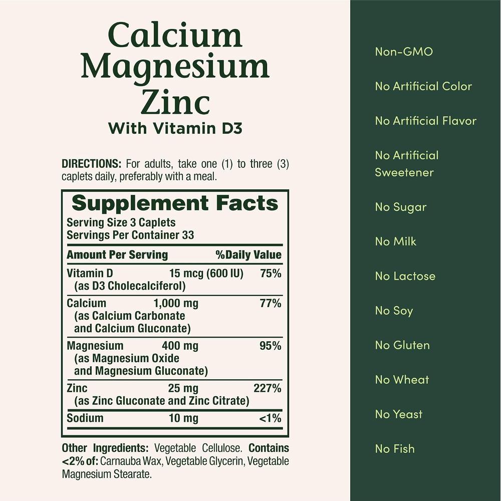 CALCIO + MAGNESIO + ZINC NATURE'S BOUNTY 100 TABLETAS - 5