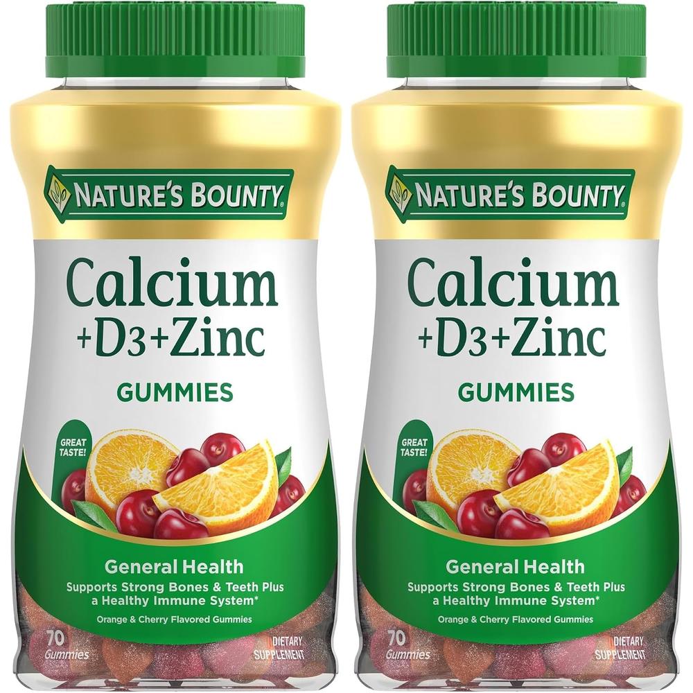CALCIO + VITAMINA D3 + ZINC NATURE'S BOUNTY 500 MG 70 GOMITAS | PACK 2 - 1