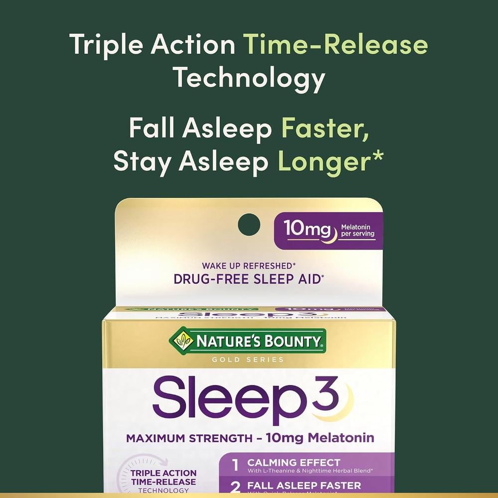 SLEEP3 MELATONINA NATURE'S BOUNTY 10 MG 60 TABLETAS TRICAPA - 3
