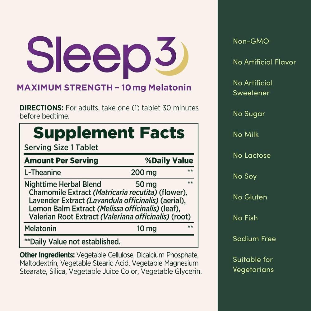 SLEEP3 MELATONINA NATURE'S BOUNTY 10 MG 60 TABLETAS TRICAPA - 5