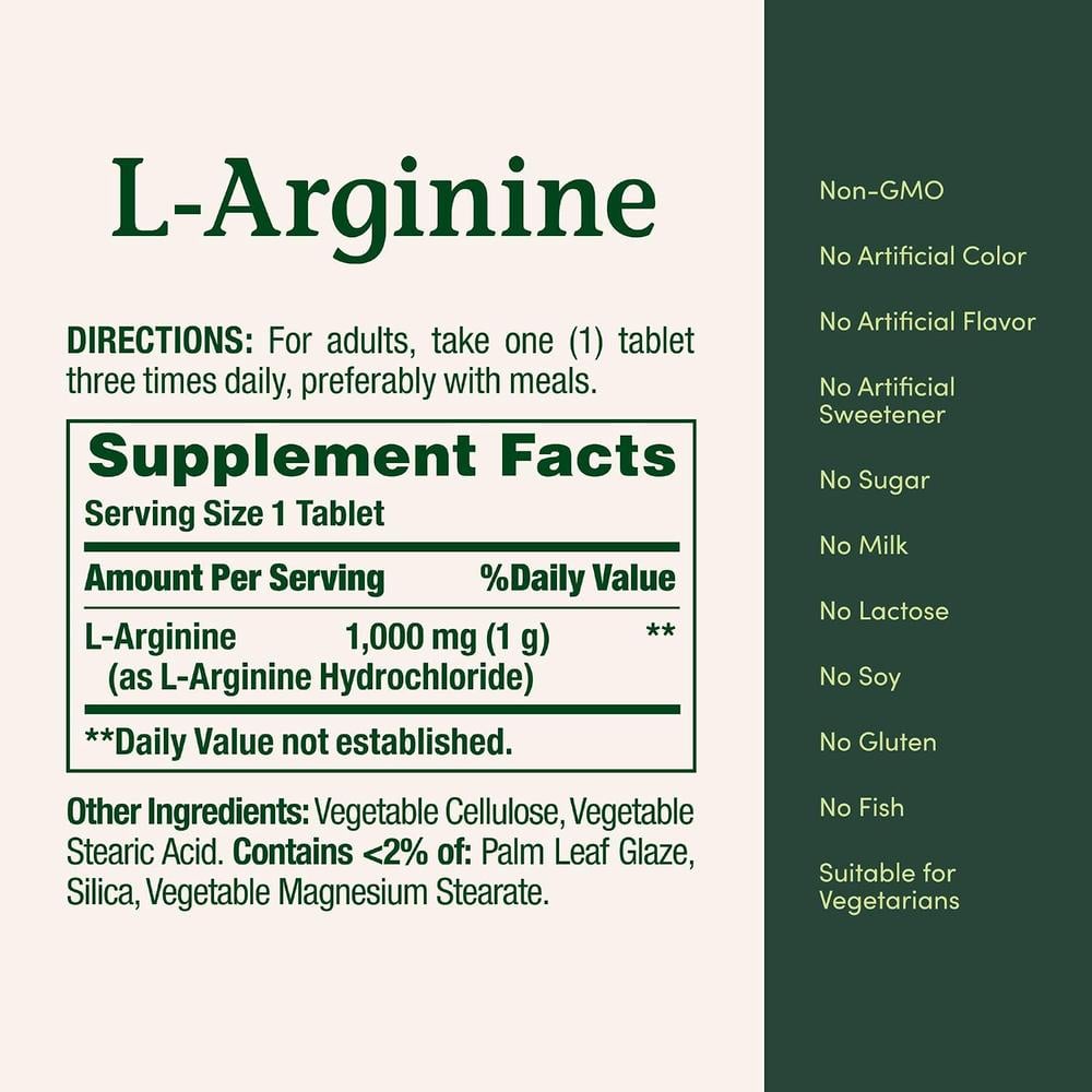 L-ARGININA NATURE'S BOUNTY 1000 MG 50 TABLETAS - 5