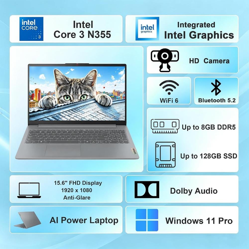 NOTEBOOK LENOVO IDEAPAD SLIM 3I INTEL N355 8GB 128GB UFS 15.6 FHD W11 | GRIS - 2