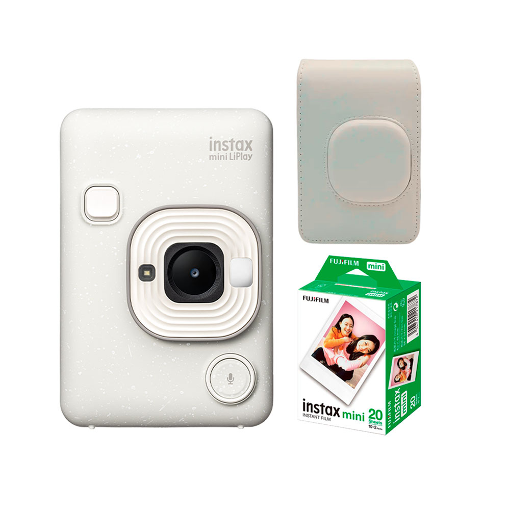 CAMARA FUJIFILM INSTAX MINI LIPLAY WHITE + ESTUCHE+PELI X 20 - 1