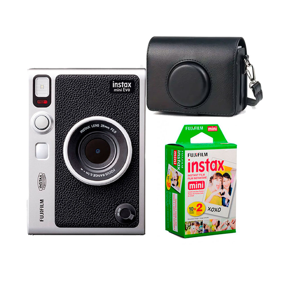CAMARA FUJIFILM INSTAX MINI EVO BLACK +ESTUCHE +PELIC X20 - 1