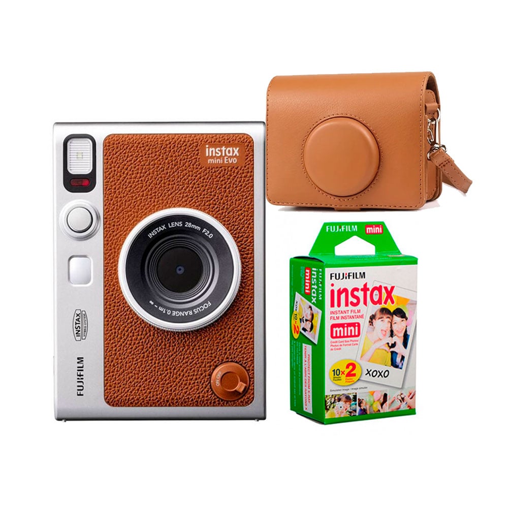 CAMARA FUJIFILM INSTAX MINI EVO BROWN +ESTUCHE +PELIC X20 - 1