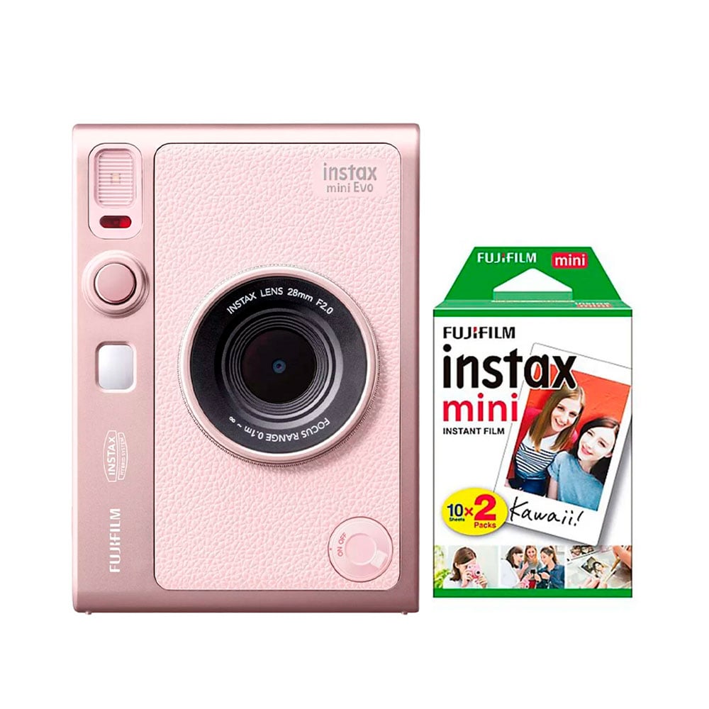 CAMARA FUJIFILM INSTAX MINI EVO ROSE +PACK PELICULA X20UND - 1
