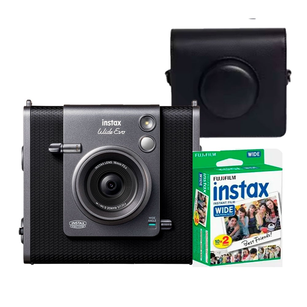 CAMARA FUJIFILM INSTAX WIDE EVO BLACK + ESTUCHE NEGRO + PELICULAS X 20 UNID - 1