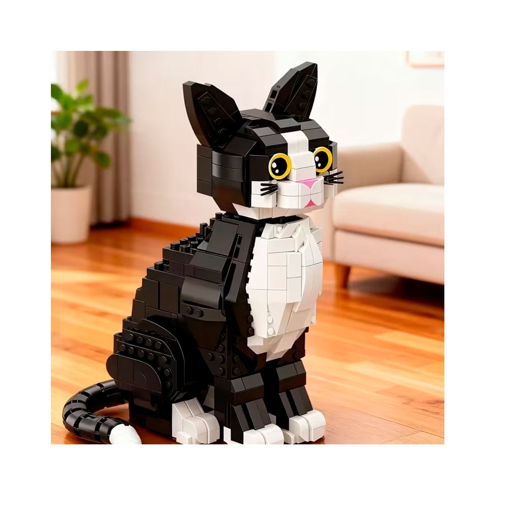GATO NEGRO CON BLANCO SENTADO MINI BLOQUES ARMABLE 1020 PIEZAS - 3