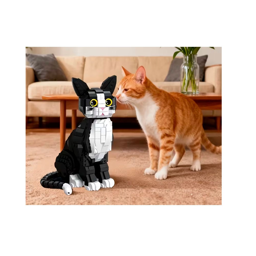 GATO NEGRO CON BLANCO SENTADO MINI BLOQUES ARMABLE 1020 PIEZAS - 4