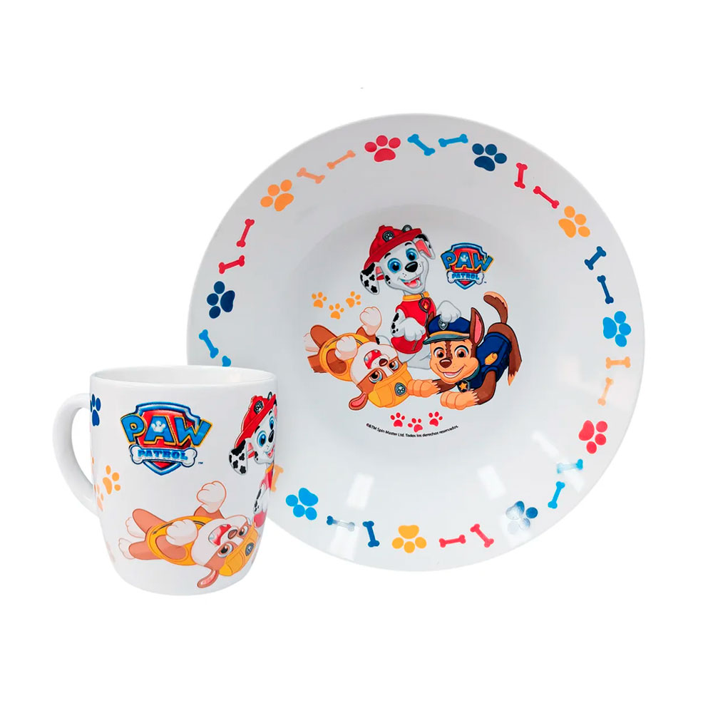VAJILLA INFANTIL PAW PATROL 2 PZ SCOOL PLATO + TAZA CERAMICA 703092 - 1