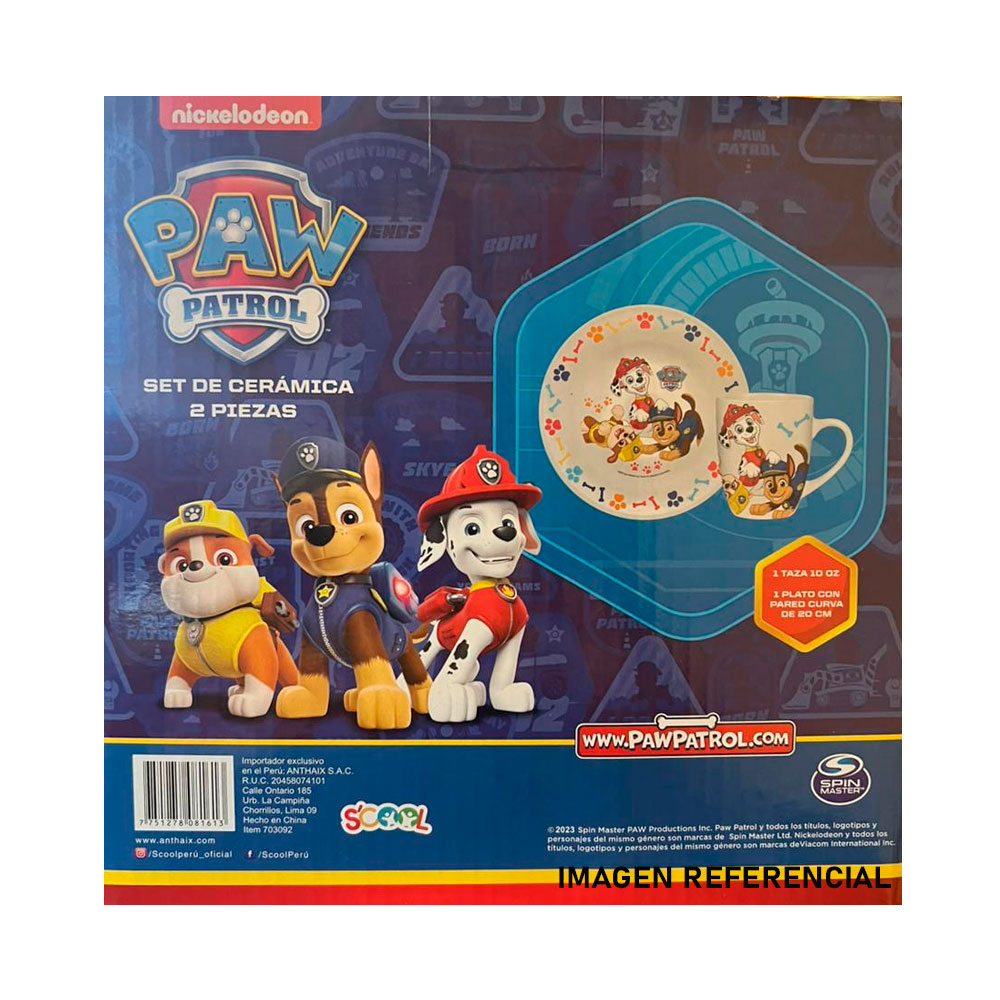 VAJILLA INFANTIL PAW PATROL 2 PZ SCOOL PLATO + TAZA CERAMICA 703092 - 3