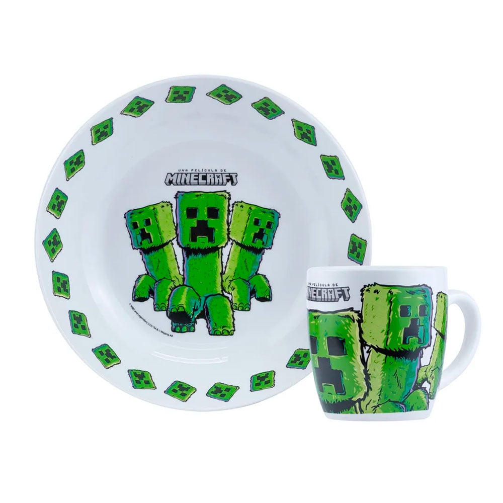 VAJILLA INFANTIL MINECRAFT 2PZ SCOOL PLATO + TAZA CERAMICA 704879 - 1