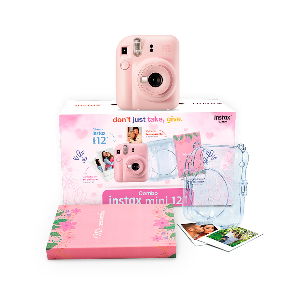 CAMARA FUJIFILM INSTAX MINI 12 ROSA + ESTUCHE TRANS+PELICULA X10+ ALBUM - 1