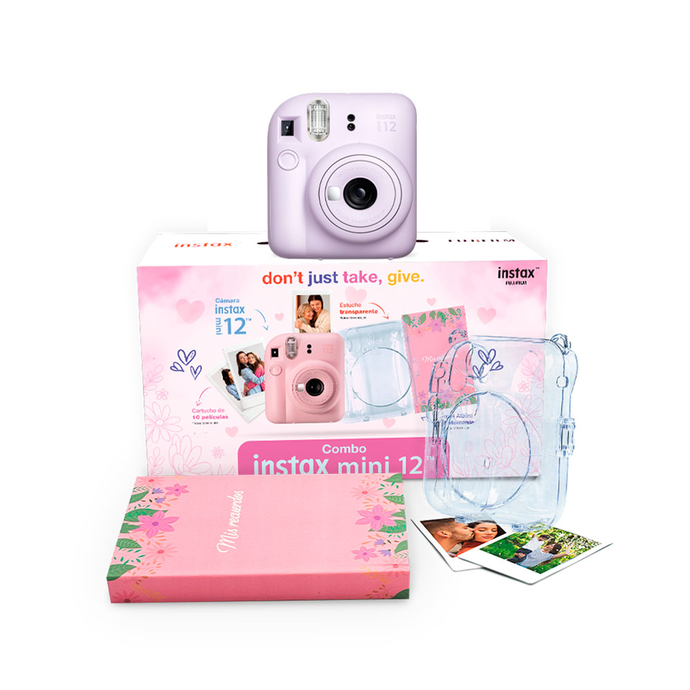 CAMARA FUJIFILM INSTAX MINI 12 LILA + ESTUCHE TRANS+PELICULA X10+ ALBUM - 1