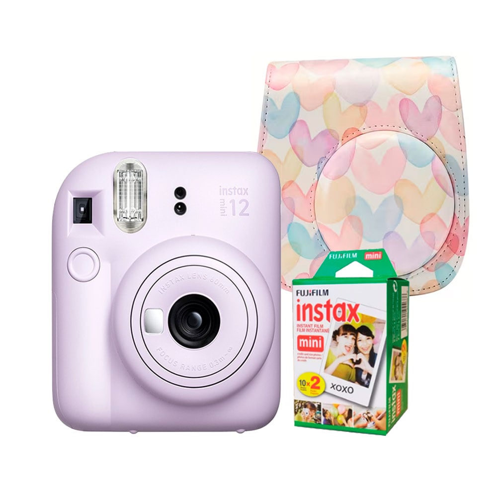 CAMARA FUJIFILM INSTAX MINI 12 LILA+ ESTUCHE CORAZON+PELICULA X20 - 1