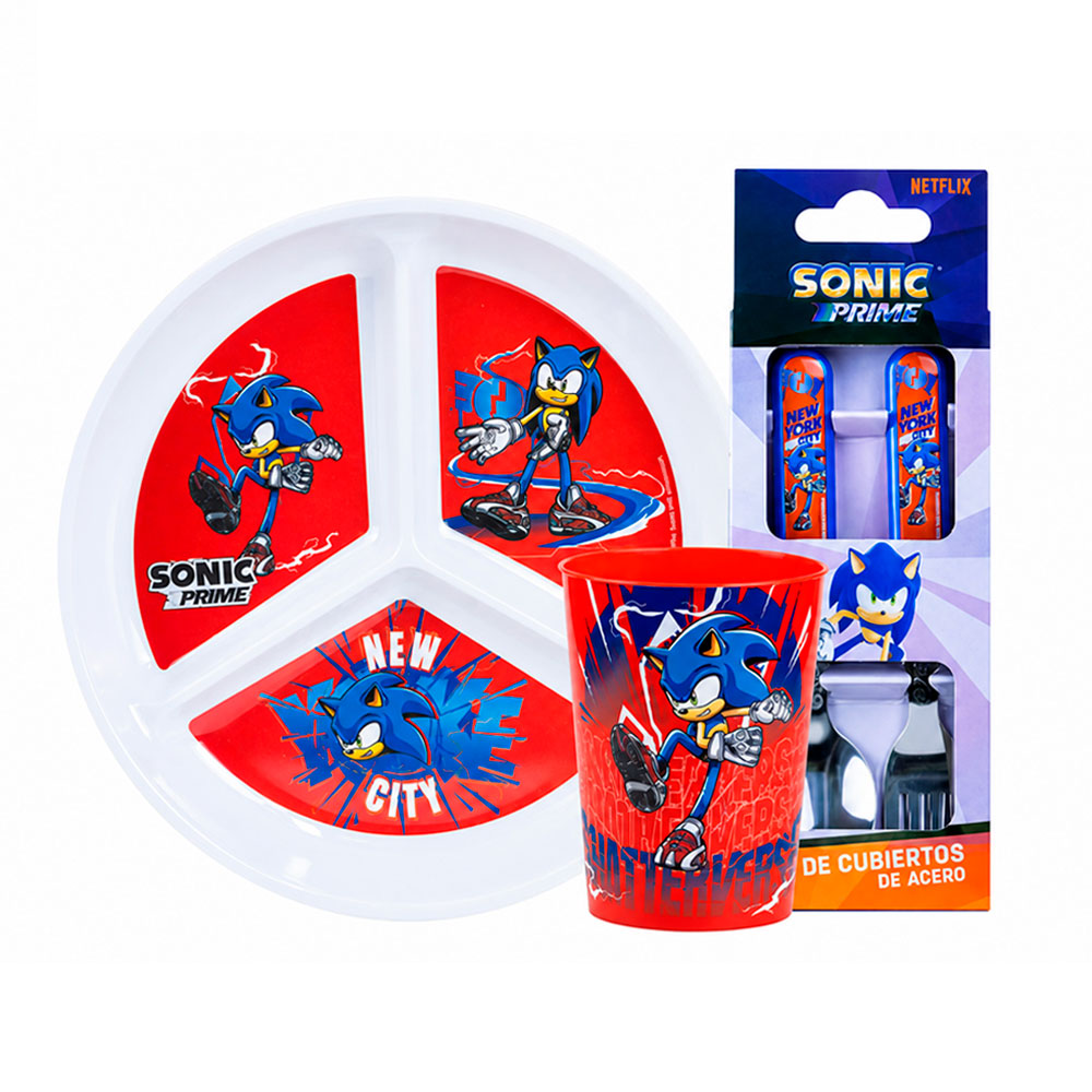 VAJILLA SET PLATO DIVISION SONIC PRIME+CUBIERTO+VASO SCOOL 703808 - 1
