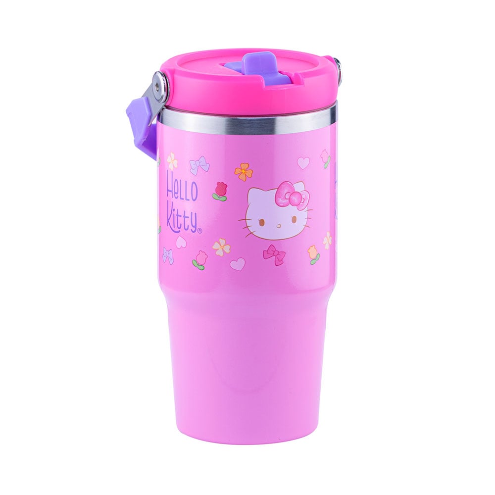 VASO TUMBLER HELLO KITTY ACERO CON ASA Y CAÑA SCOOL 600ML 705027 - 1