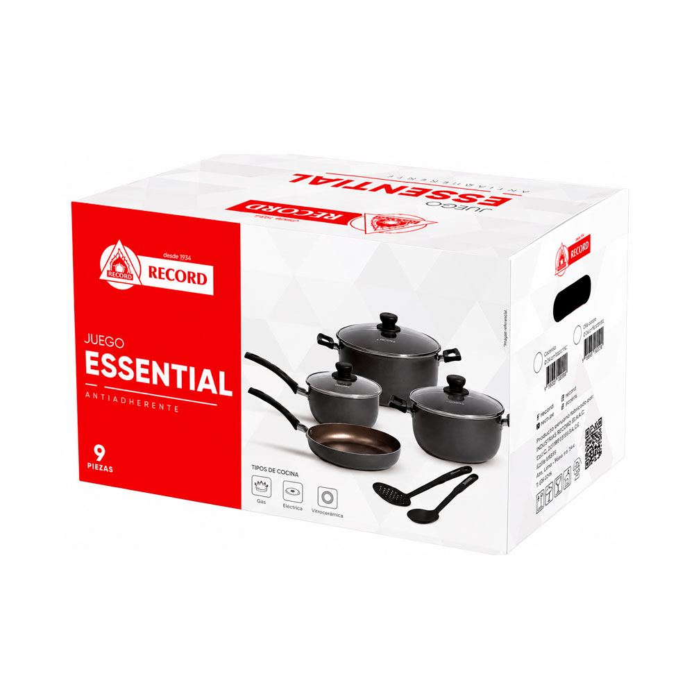 JUEGO DE OLLAS RECORD ESSENTIAL NEGRO 9 PIEZAS - 5