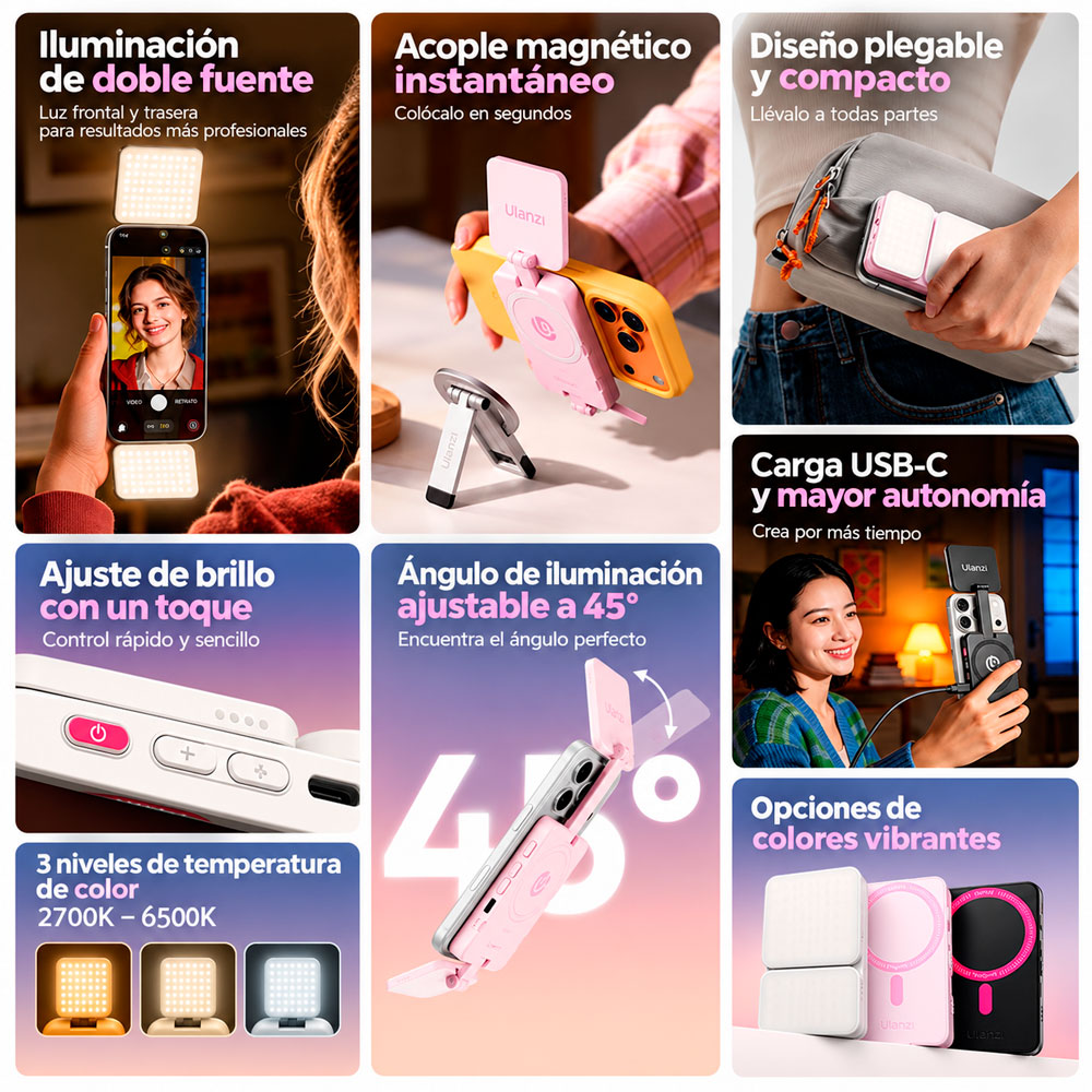 LUZ DE RELLENO ULANZI GL01 GLOWUP PARA SMARTPHONE - NEGRO - 5