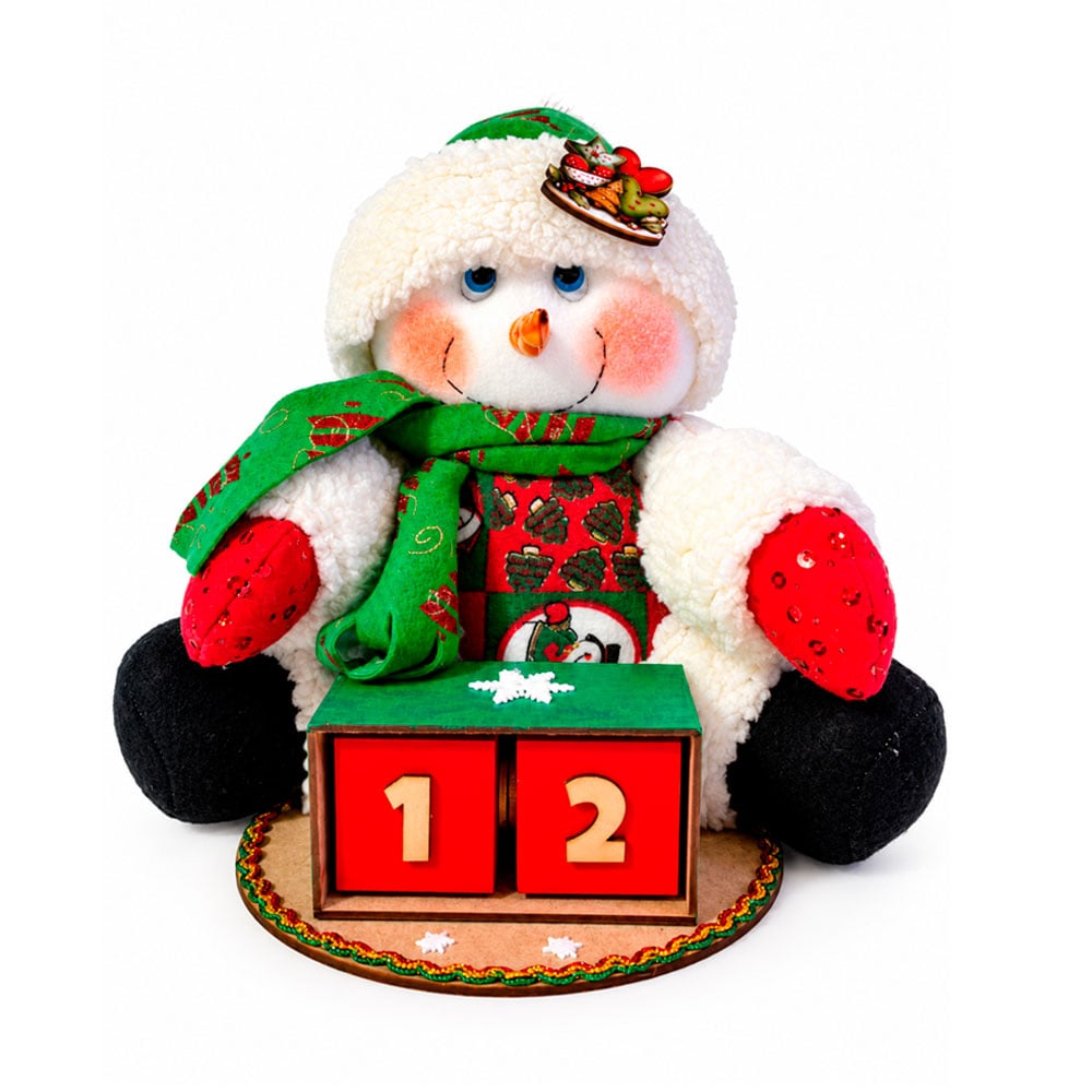 MUÑECO DE NIEVE NAVIDEÑO ARTESANAL CON CALENDARIO DECORATIVO 30 CM - 1