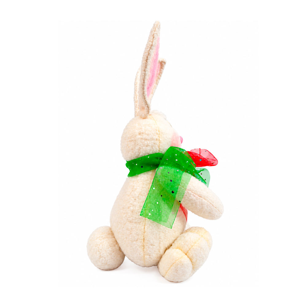 CONEJO NAVIDEÑO DECORATIVO DE FELPA BLANCO CON LAZO ROJO Y VERDE 46 CM - 2