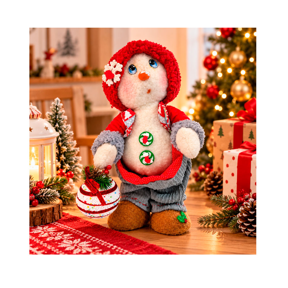 MUÑECO DE NIEVE NAVIDEÑO SINVERGUENZA DE FELPA CON ESFERA DECORATIVA - 2