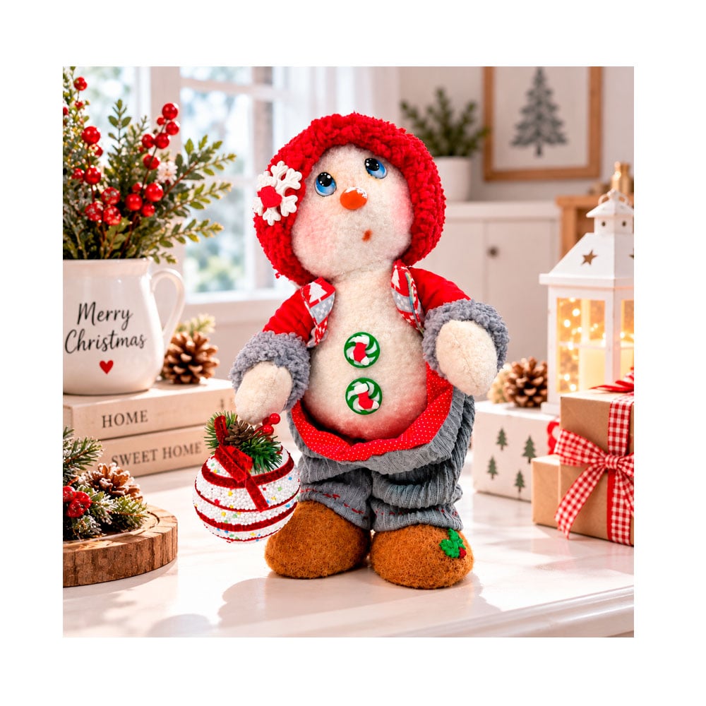MUÑECO DE NIEVE NAVIDEÑO SINVERGUENZA DE FELPA CON ESFERA DECORATIVA - 3