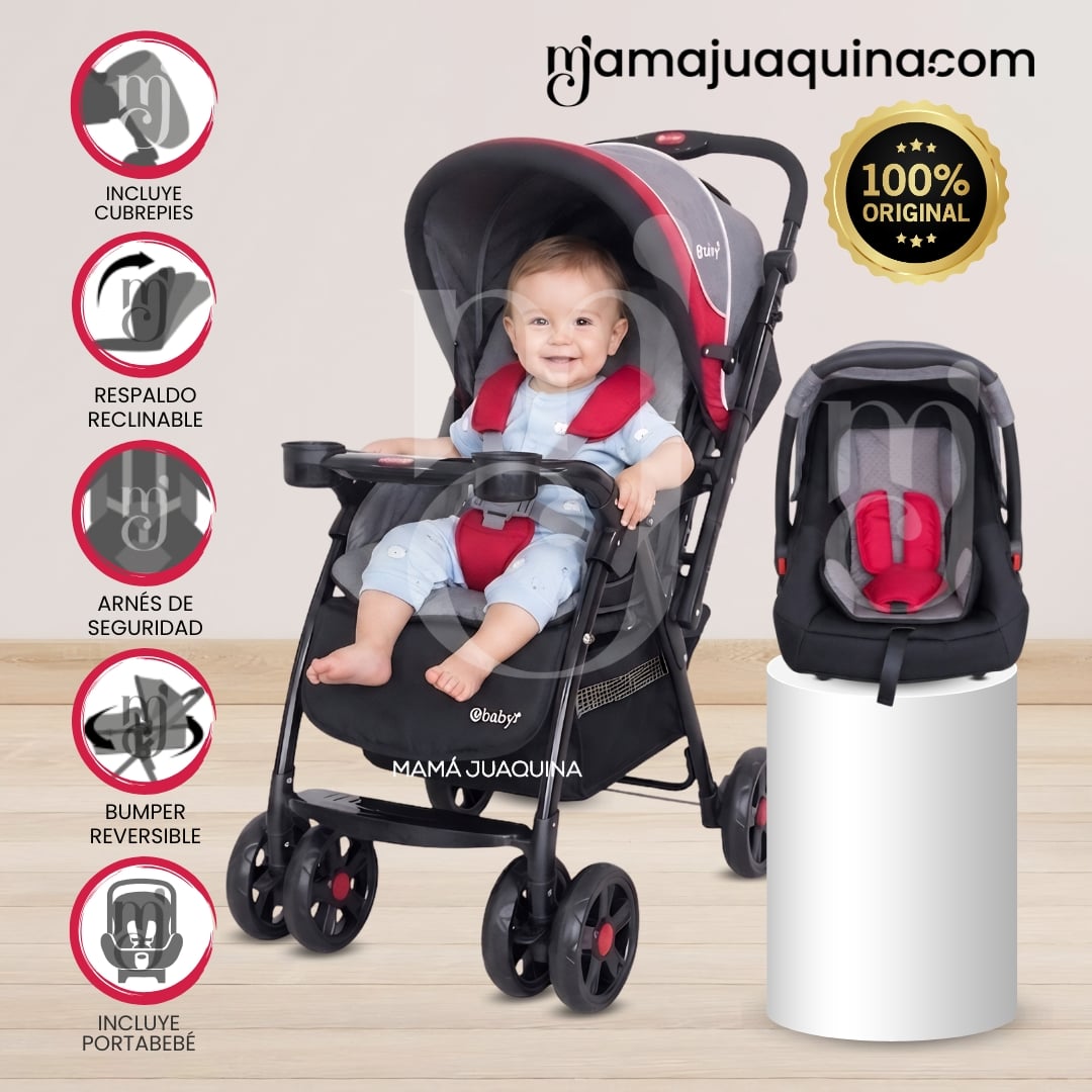 COCHE CUNA EBABY BRAVIAR NEW TRAVEL SYSTEM ROJO - 1