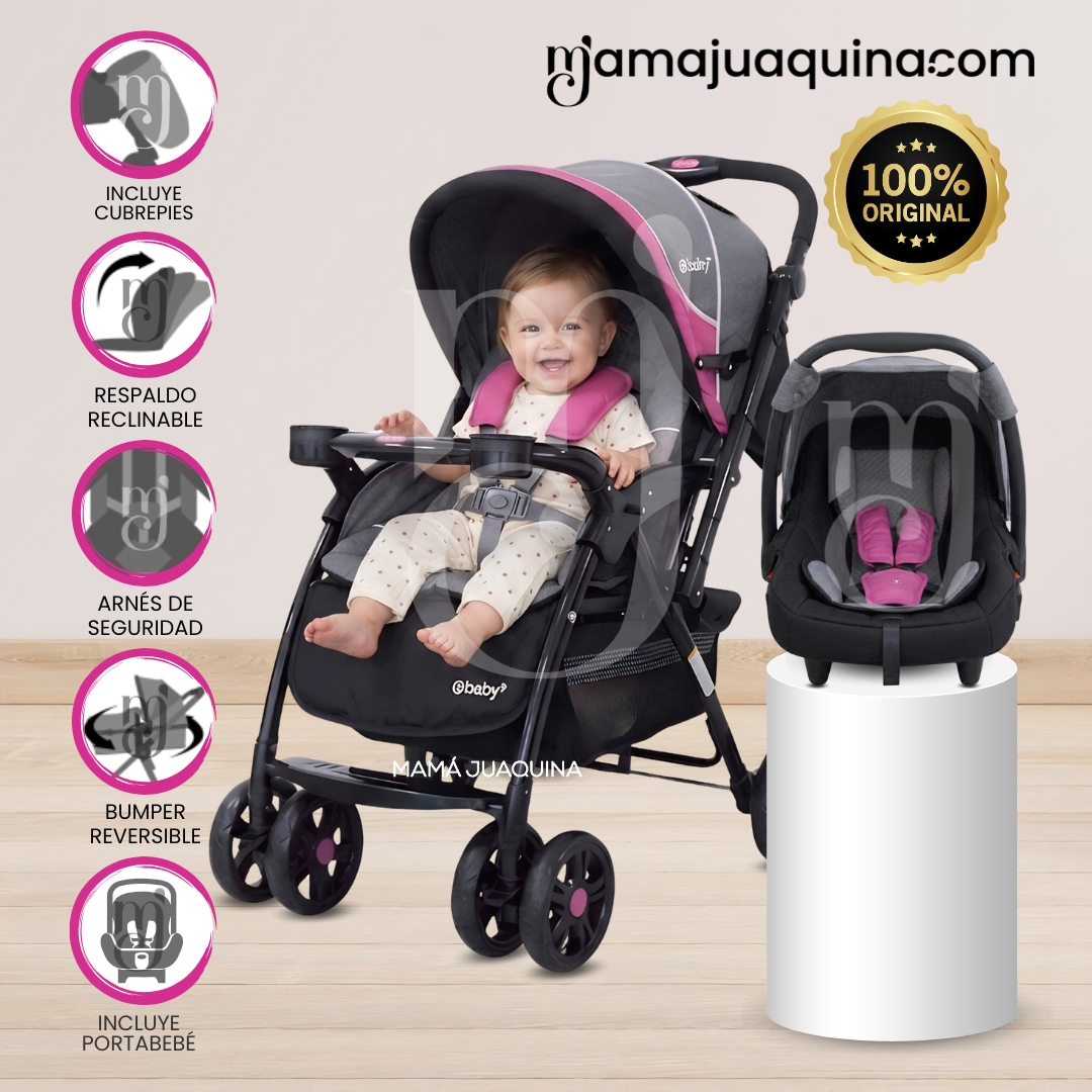 COCHE CUNA EBABY BRAVIAR NEW TRAVEL SYSTEM ROSADO - 1