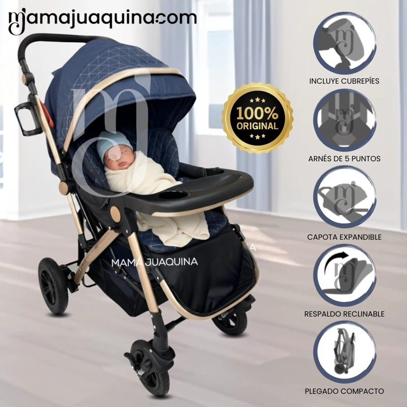 COCHE CUNA DE LUJO «MILOS GOLDEN» AZUL - 1