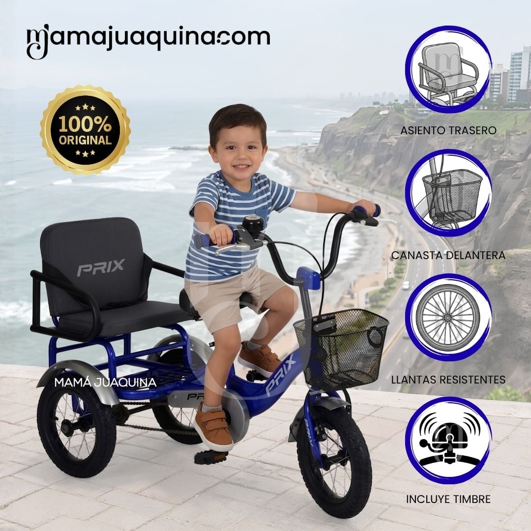 TRICICLO CONFORT TRENO AZUL DOBLE ASIENTO - 2