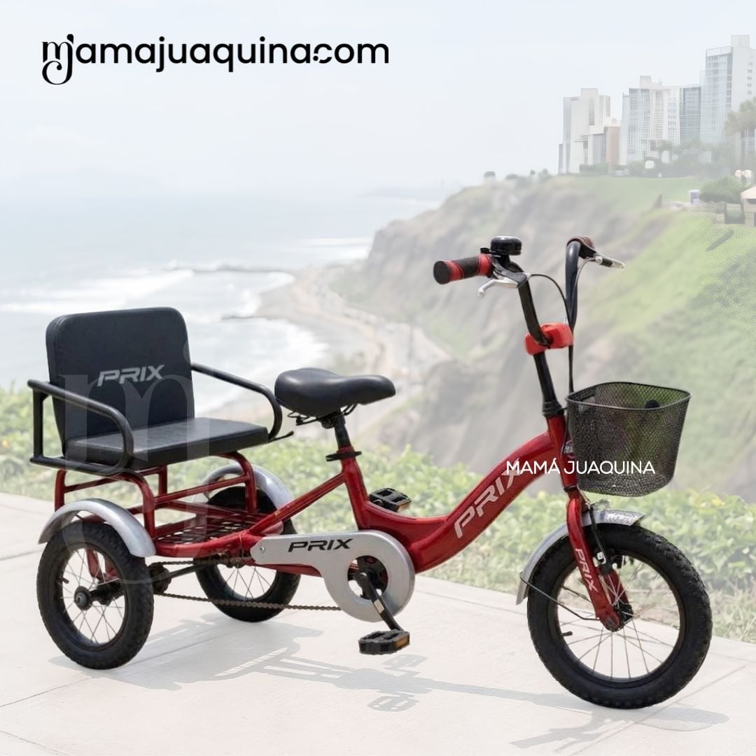 TRICICLO CONFORT TRENO ROJO OSCURO DOBLE ASIENTO - 4