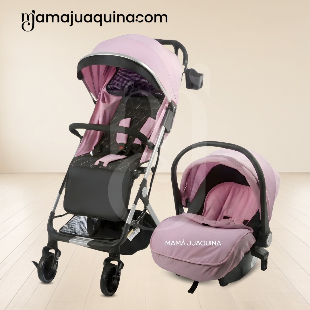 COCHE DE PASEO MALETA «DOLCE PRAGA» CON PORTABEBÉ ROSADO - 5