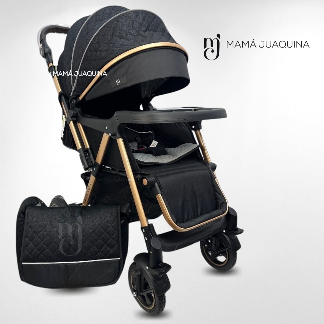 COCHE CUNA BABY BOMBSHELL NEGRO DE LUJO CON BOLSO PAÑALERO - 5