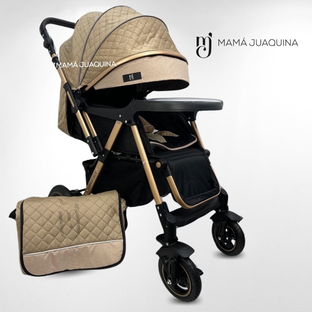COCHE CUNA BABY BOMBSHELL BEIGE DE LUJO CON BOLSO PAÑALERO - 5
