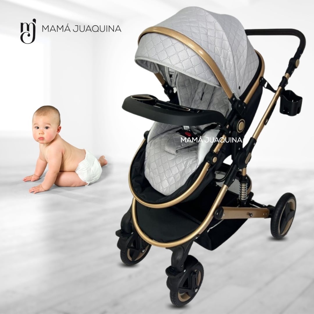 COCHE MOISÉS DE LUJO «LUMIERE» CON BOLSO PAÑALERO GRIS - 4