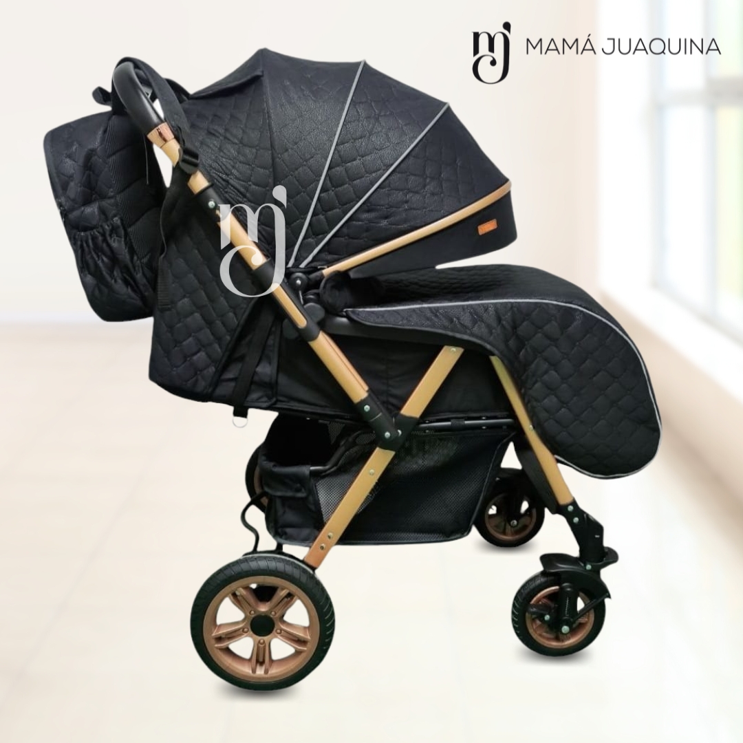 COCHE CUNA DE LUJO «LONDRES II» CON MOCHILA PAÑALERA NEGRO - 4