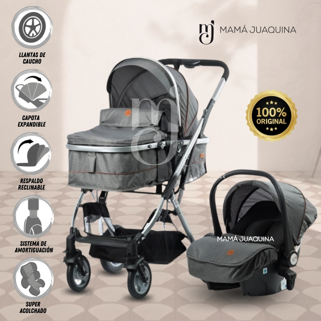 Bayrone Ripley - COCHE MOISÉS DE LUJO 4 EN 1 'BAYRONE' CON PORTABEBE GRIS