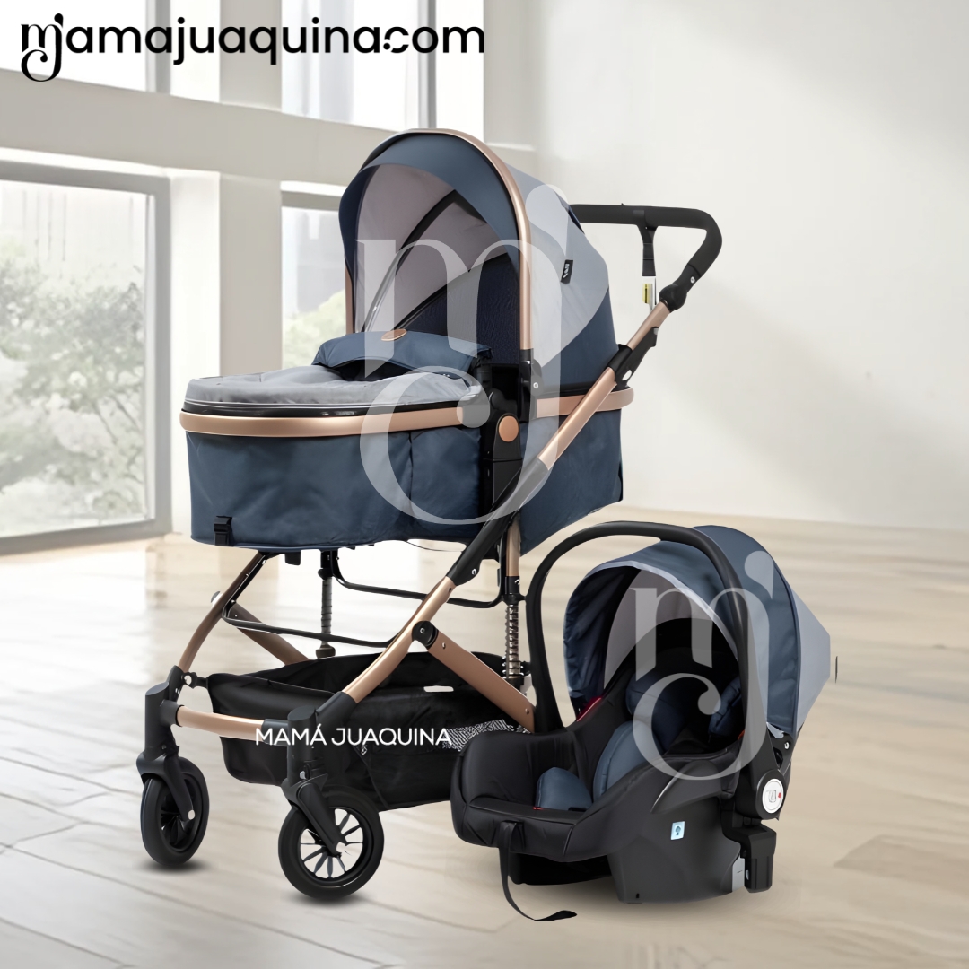 COCHE CUNA BABY JELANI AZUL MOISÉS LUJO 4 EN 1 CON PORTABEBE - 5