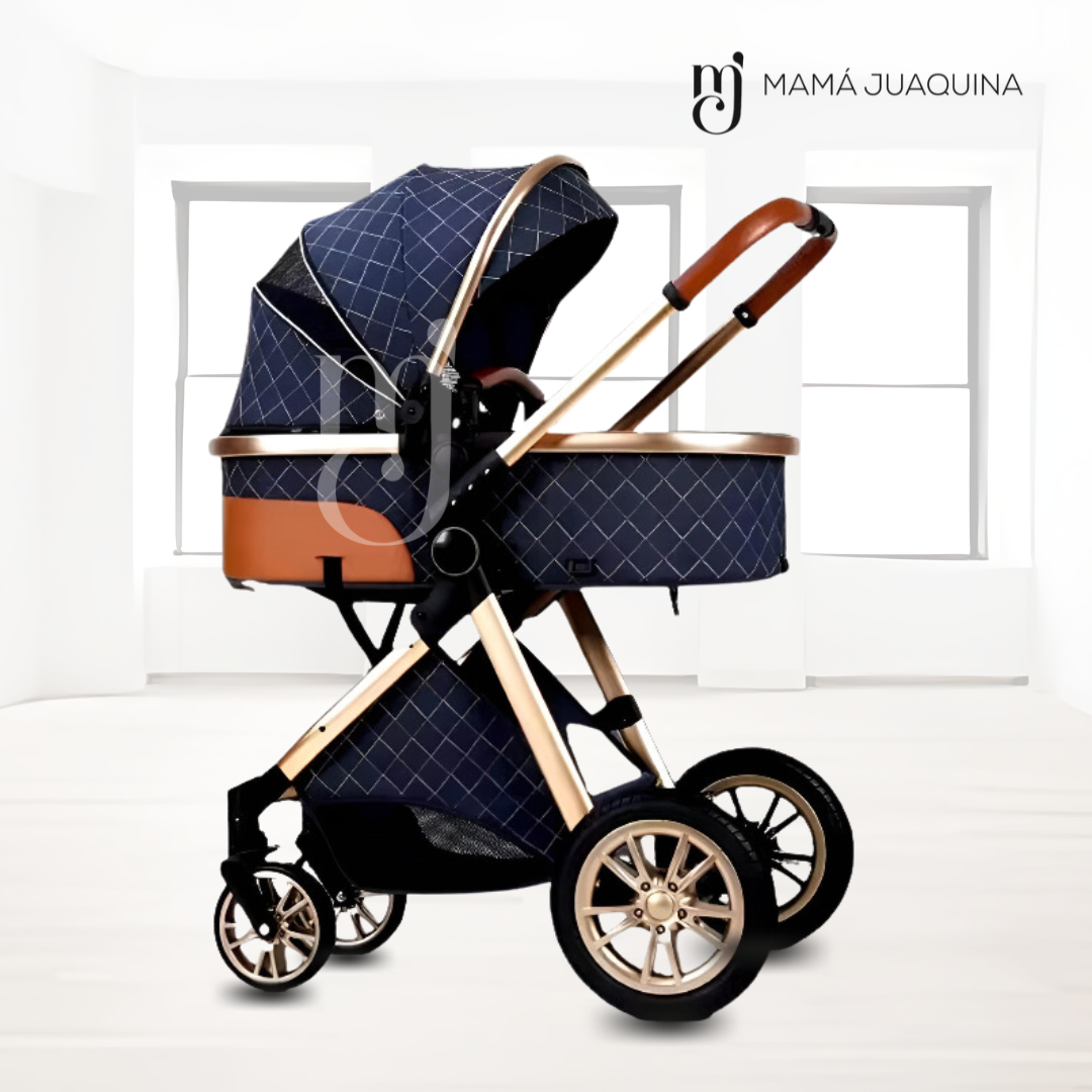 COCHE CUNA BABY GOLD LABELL AZUL MOISÉS LUJO CON PORTABEBÉ - 4