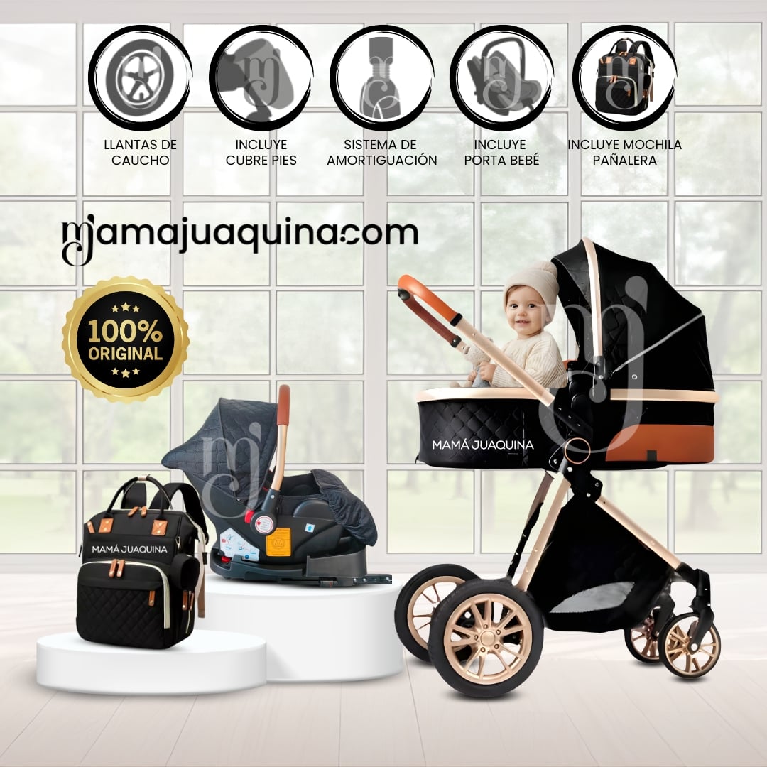 COCHE CUNA BABY GOLD LABELL NEGRO MOISÉS LUJO CON PORTABEBÉ - 1