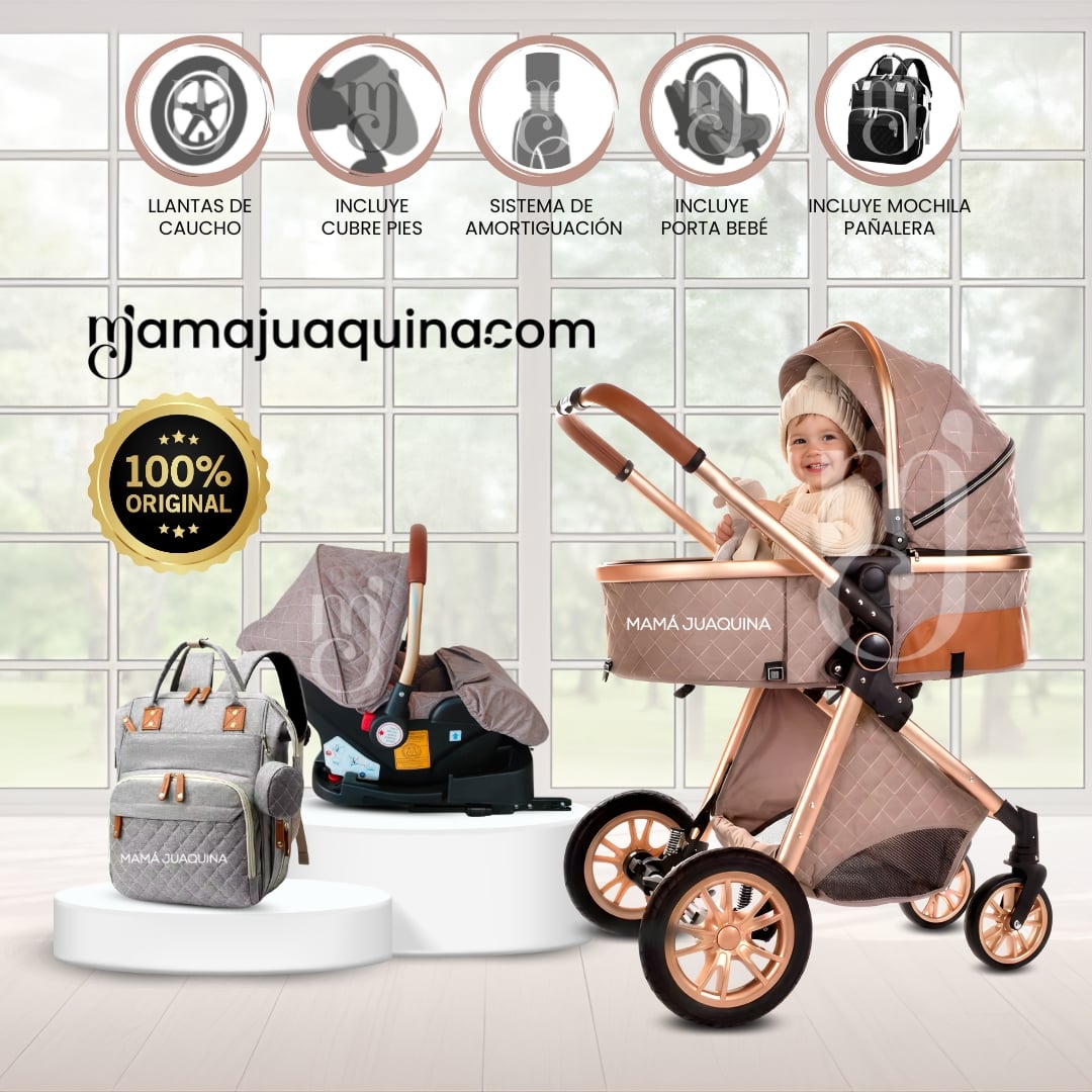 COCHE CUNA BABY GOLD LABELL CAFÉ MOISÉS LUJO CON PORTABEBÉ - 1