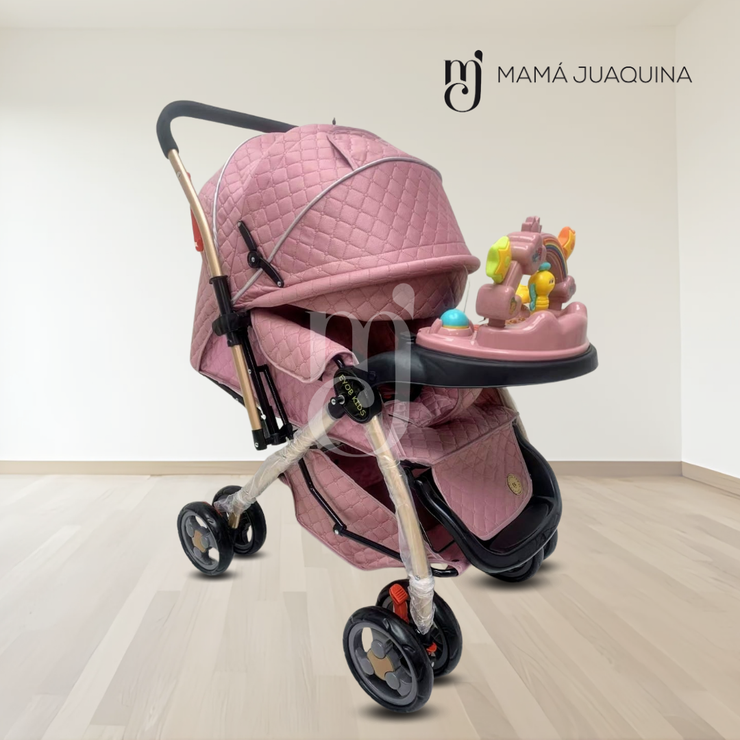COCHE CUNA BABY SUMMER DAY ROSADO MUSICAL LUJO - 7