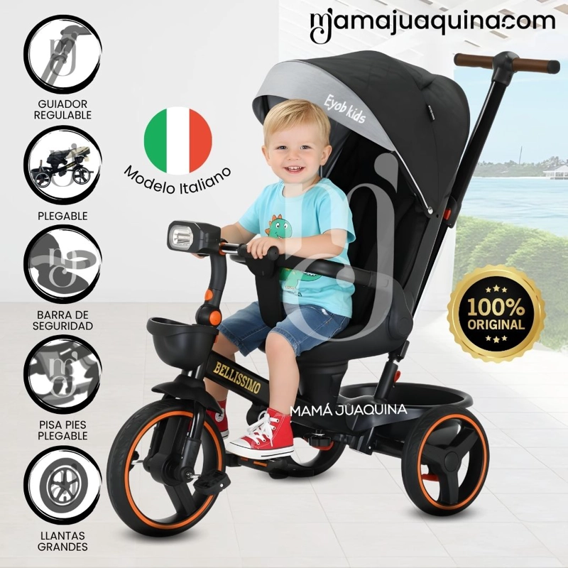 TRICICLO BEAUTIFUL BELLISSIMO NEGRO GUIADOR ITALIANO - 1