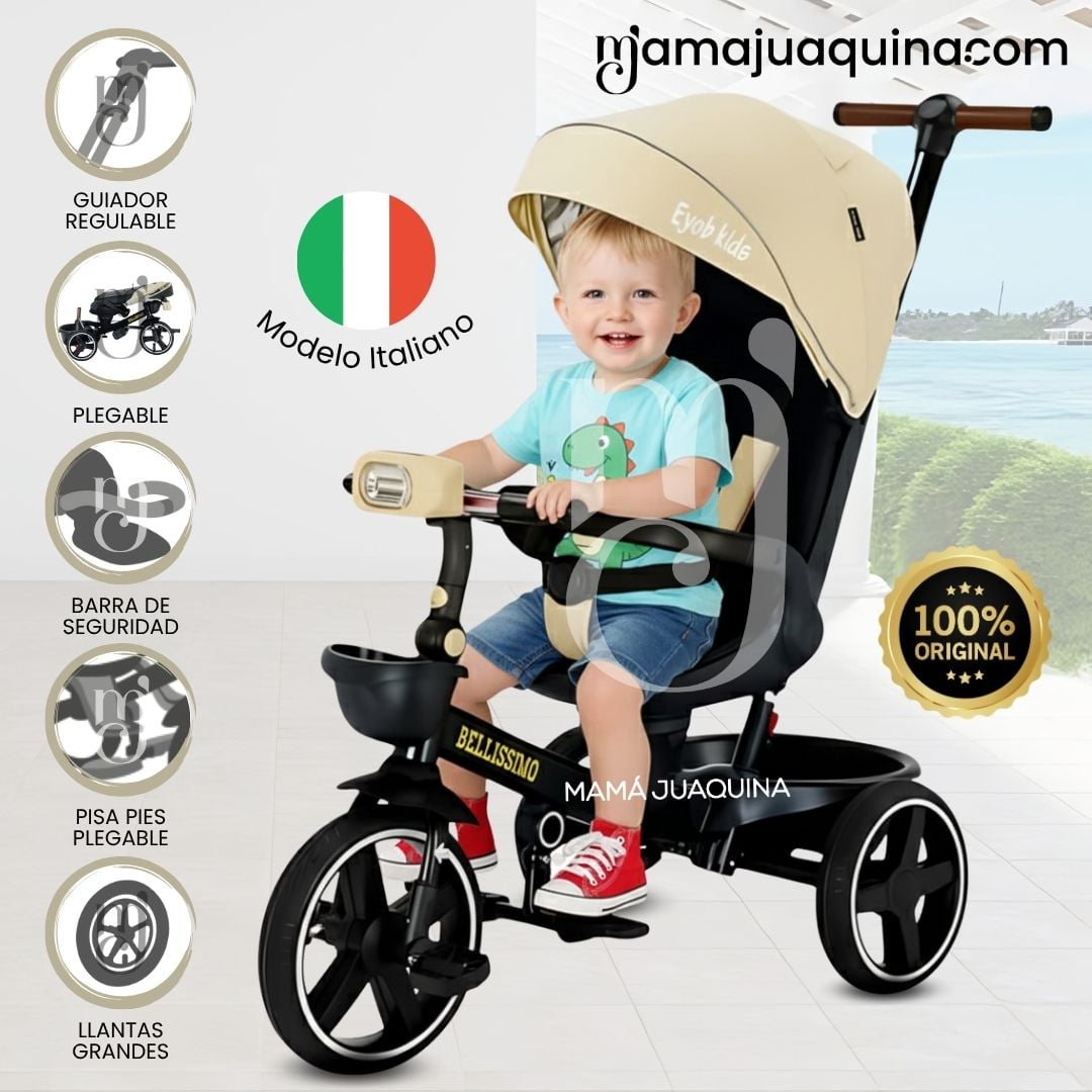 TRICICLO BEAUTIFUL BELLISSIMO BEIGE GUIADOR ITALIANO - 1