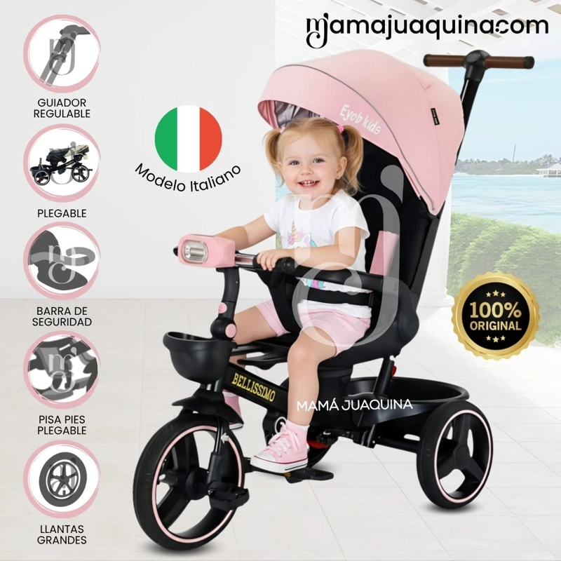 TRICICLO BEAUTIFUL BELLISSIMO ROSA GUIADOR ITALIANO - 1