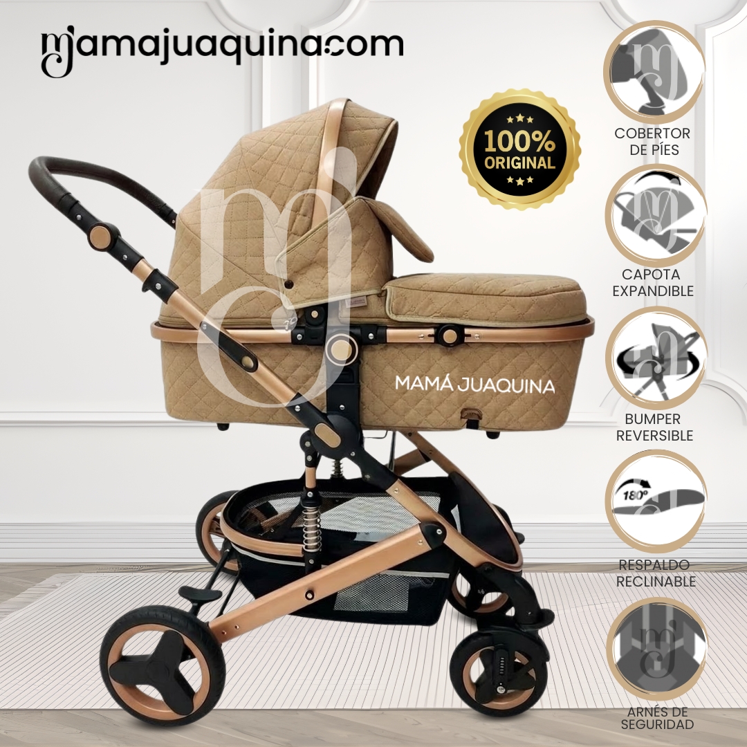 COCHE CUNA BABY BEIGE MOISÉS LUJO LOVY CON PORTAVASO - 1